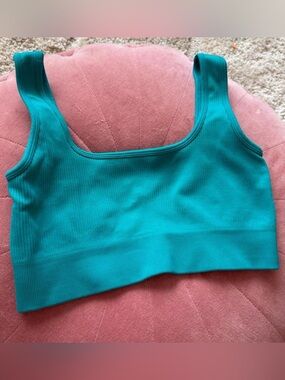 Teal Ribbed Square-Neck Crop Tank